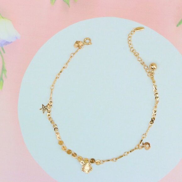 "Rose Gold Anklet with Star & Charm Details, Adjustable Chain Design, XPAL1071 - Picture 3 of 12